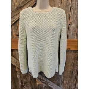 Talbots size medium green chunky knit sode zip tunic sweater ^